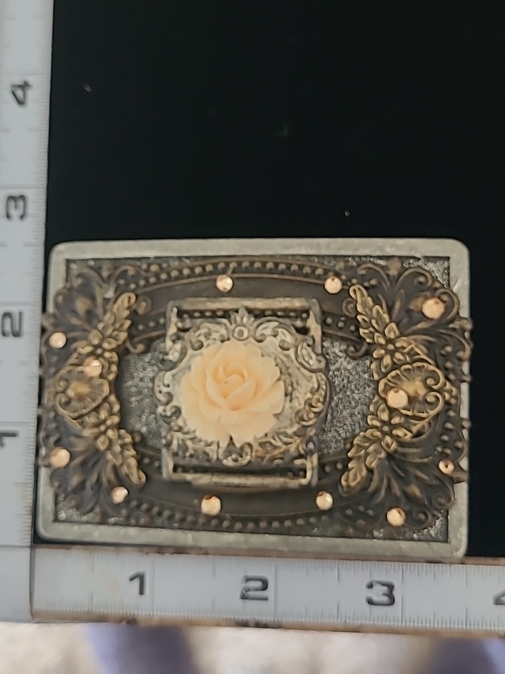 Rhinestone Metal 3D Vintage Floral Design Buck Belt A Stone Missing sign of wear - Picture 5 of 9